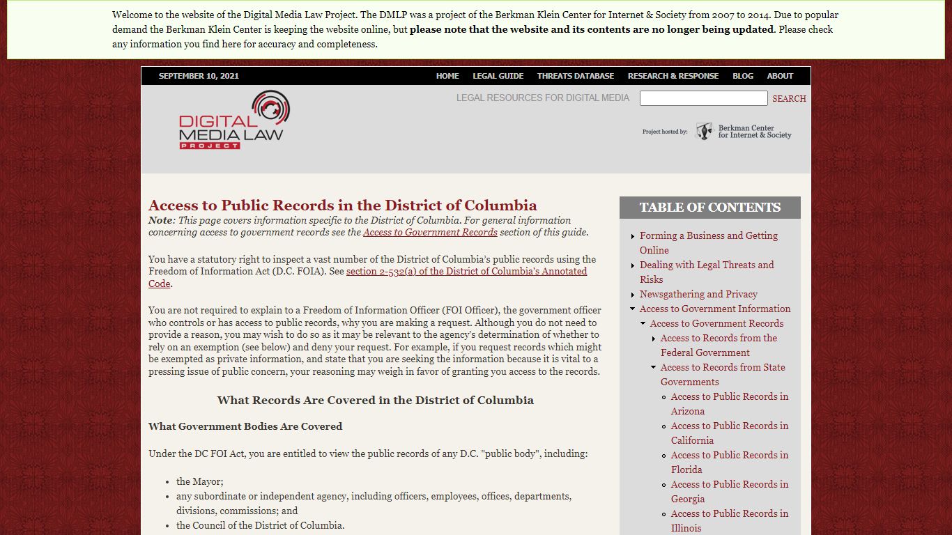 Access to Public Records in the District of Columbia